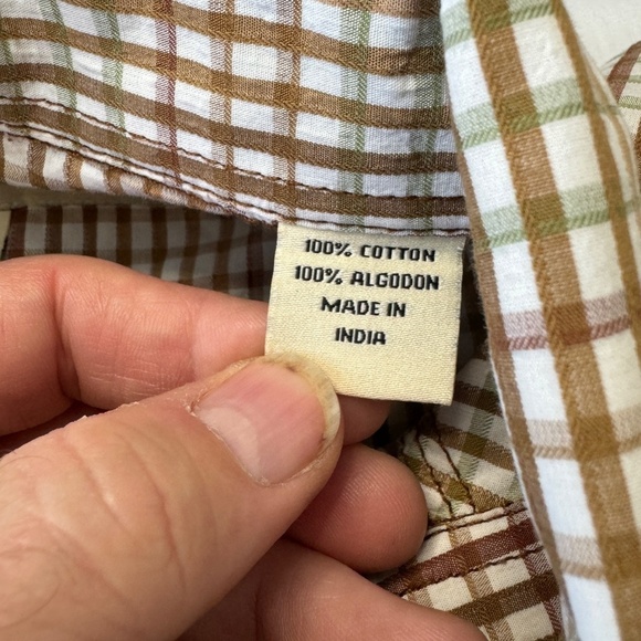 RANCHO Estancia Men's Vintage Mini Check Long Sleeve Button Shirt Brown Size XL - Picture 7 of 12